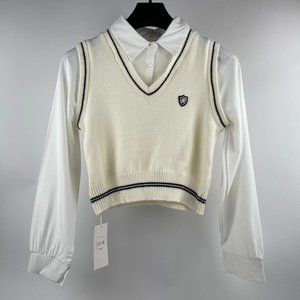 Ivy League Essentials Knit Vest with Crisp Shirt Underlay